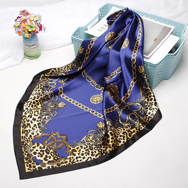 Small Square Towel European And American Printed Leopard Print Headscarf D9189 Black Purplish Blue - Shop at LoveMi