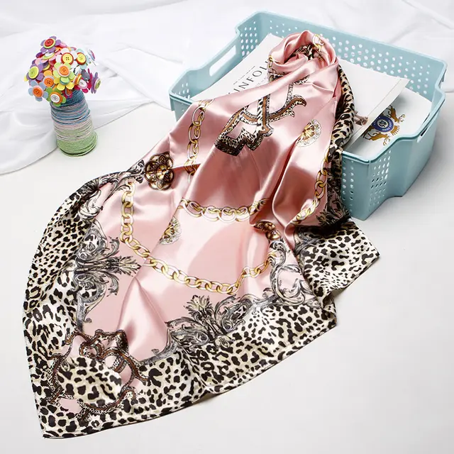 Small Square Towel European And American Printed Leopard Print Headscarf D9189 Pink - Shop at LoveMi