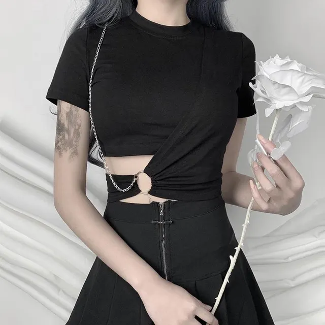 Street Niche Top Irregular Design Short Sleeve Black - Shop at LoveMi