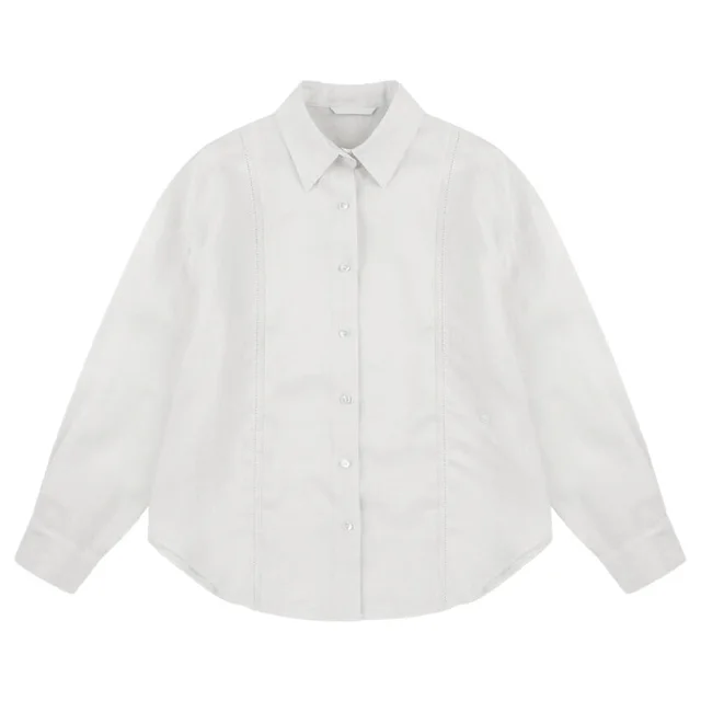 Linen Shirt French Hollow Embroidered Loose Long Sleeve Blouse White - Shop at LoveMi