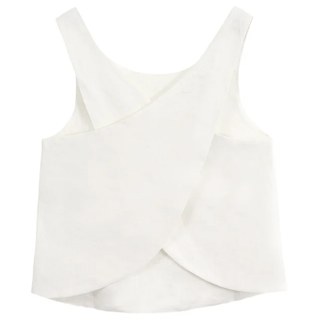 Linen Vest Versatile Back Cross Slimming Top White Pure Linen - Shop at LoveMi
