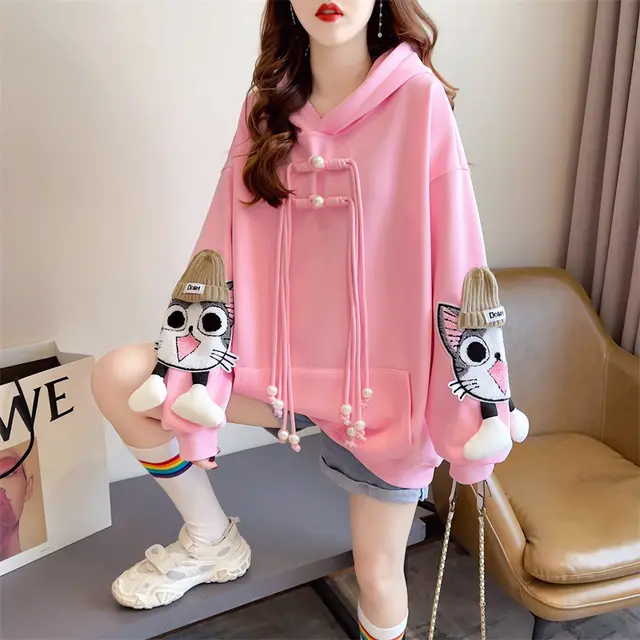 Sweater Women's Korean style Loose Plus Size Pink - Shop at LoveMi