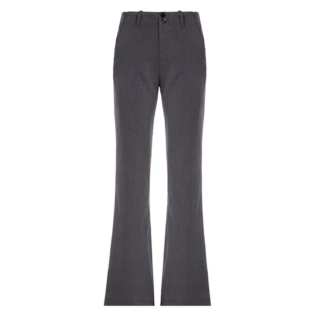 Women's Minimalist Low Waisted Straight Leg Suit Pants Gray - Shop at LoveMi