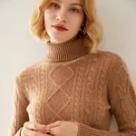 Female Turtleneck Pullover Thick Cashmere Sweater - Golden Camel