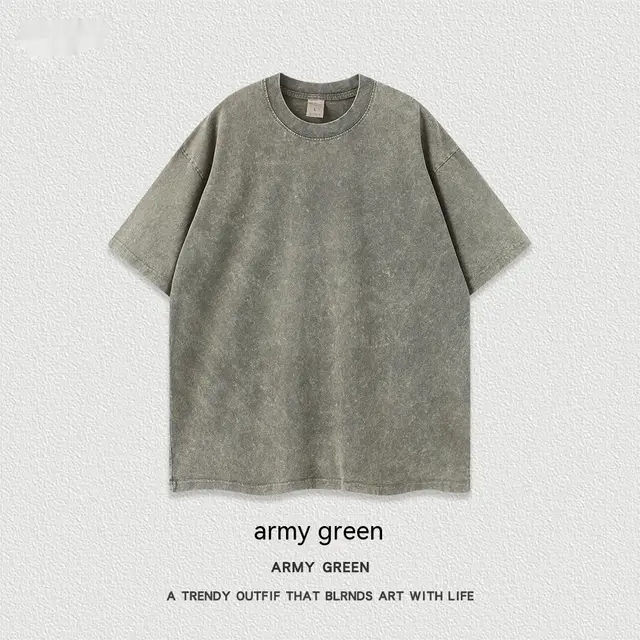 Women's American style Distressed Linen Cotton Short Sleeve Army Green - Shop at LoveMi