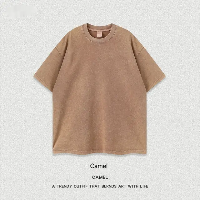 Women's American style Distressed Linen Cotton Short Sleeve Camel - Shop at LoveMi