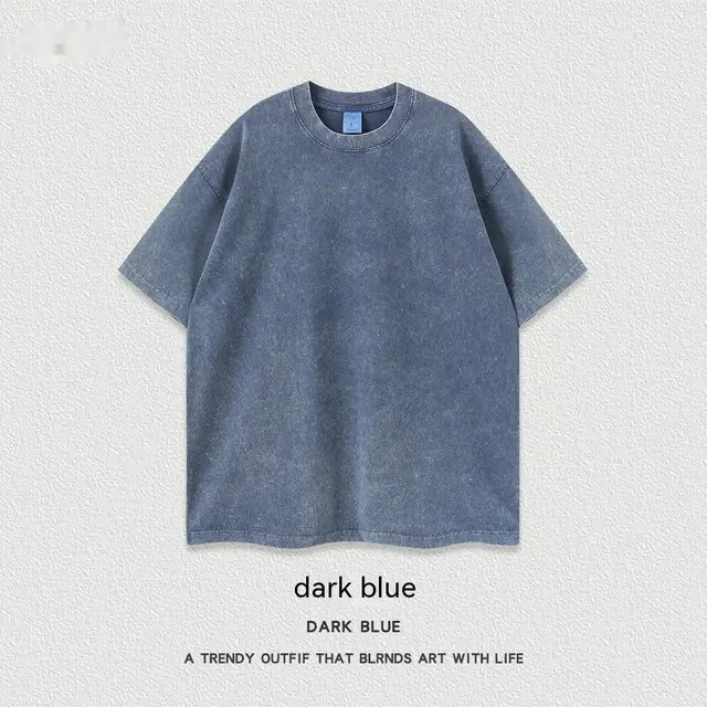 Women's American style Distressed Linen Cotton Short Sleeve Dark Blue - Shop at LoveMi