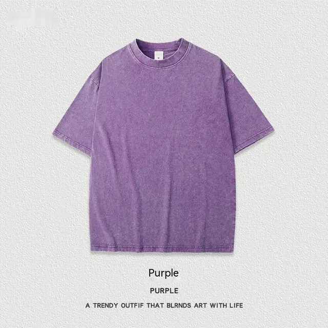 Women's American style Distressed Linen Cotton Short Sleeve Purple - Shop at LoveMi