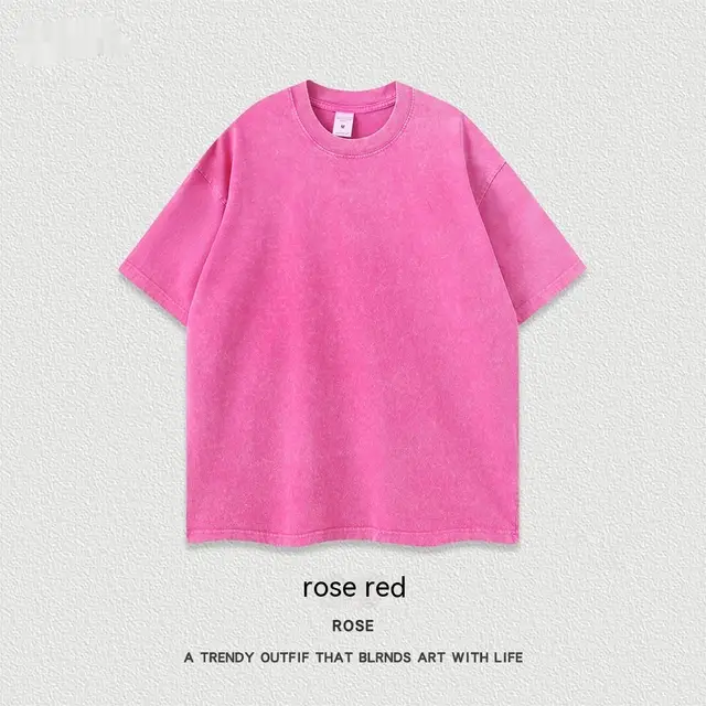 Women's American style Distressed Linen Cotton Short Sleeve Rose Red - Shop at LoveMi