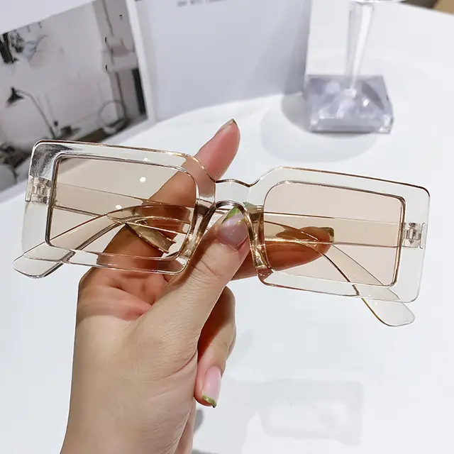 Stylish Beach Jelly Color Square Frame Sunglasses Champagne - Shop at LoveMi