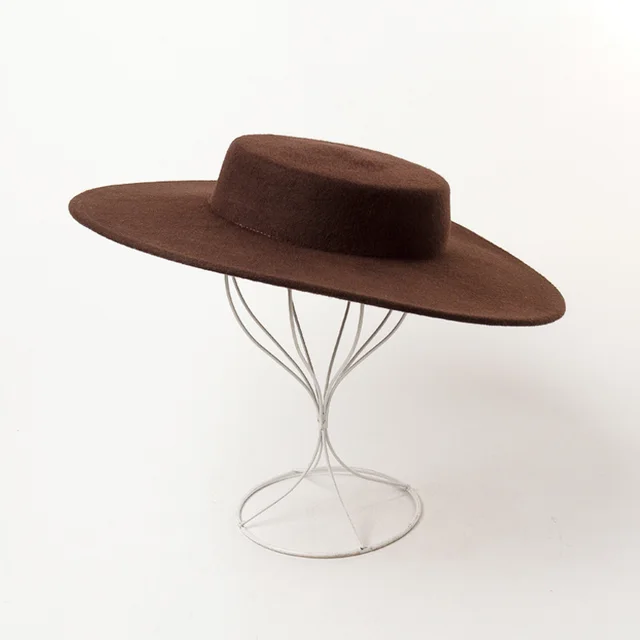 Retro Light Flat Top Big Brim Woolen Bowler Hat Coffee - Shop at LoveMi