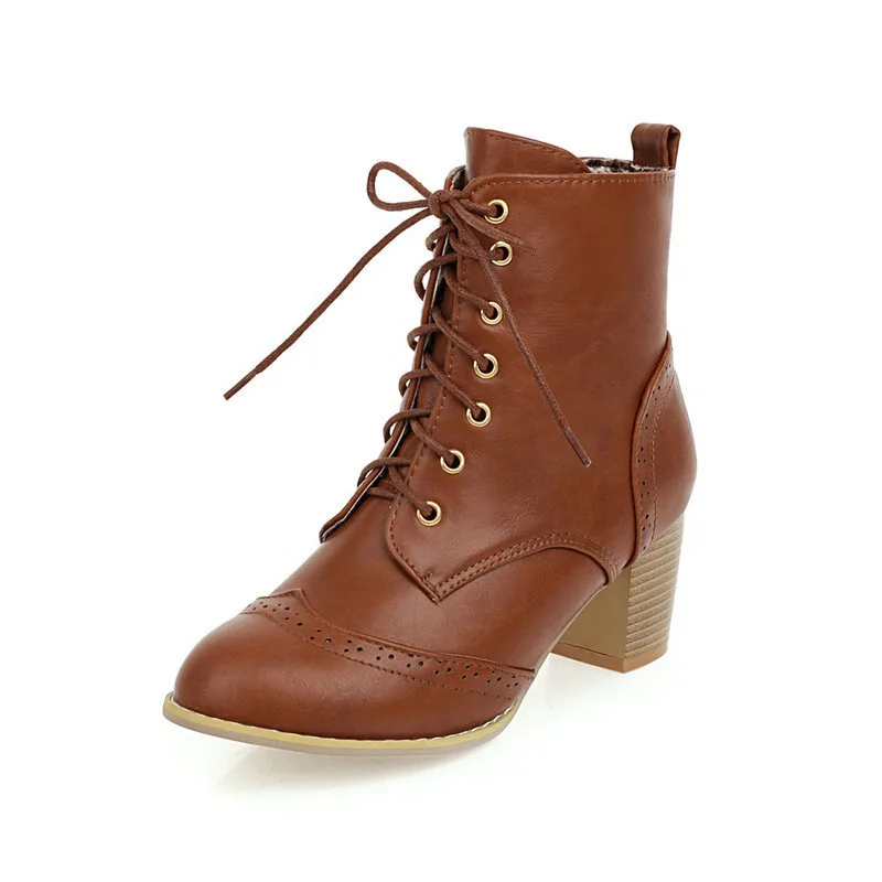 Autumn And Winter New Chunky Heel Front Lace up Martin Boots Yellow - Shop at LoveMi