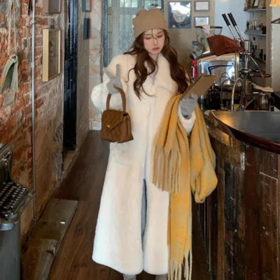 Women Winter Environmental Protection Cotton And Thickening Lamb Wool Coat Beige - Shop at LoveMi