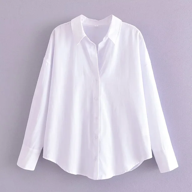 Autumn Women's Lapel Long Sleeve Solid Color Shirt White - Shop at LoveMi