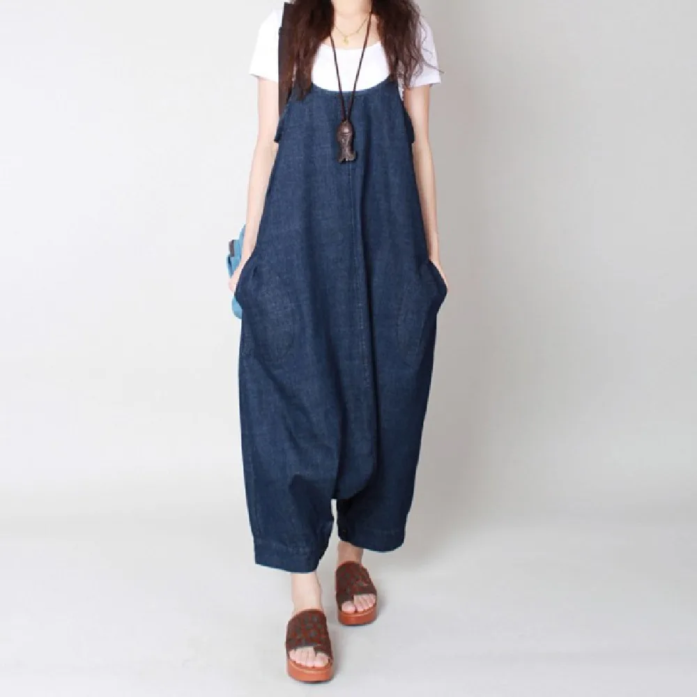 Plus Size Women's Clothing Slimming Suspenders Denim Culotte Women's Summer - Blue