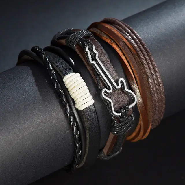 Retro Beaded Weave Multi layer Men's Leather Bracelet Suit 2 Style - Shop at LoveMi