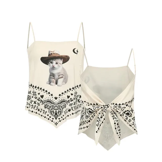 Cat Backless Bandeau Camisole Women's Cropped Top White - Shop at LoveMi