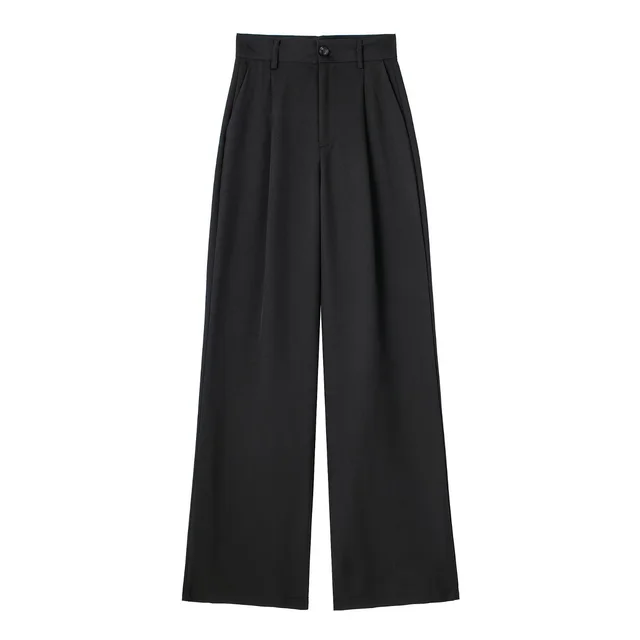 Women's French style Pleated High waist Wide leg Trousers Black - Shop at LoveMi