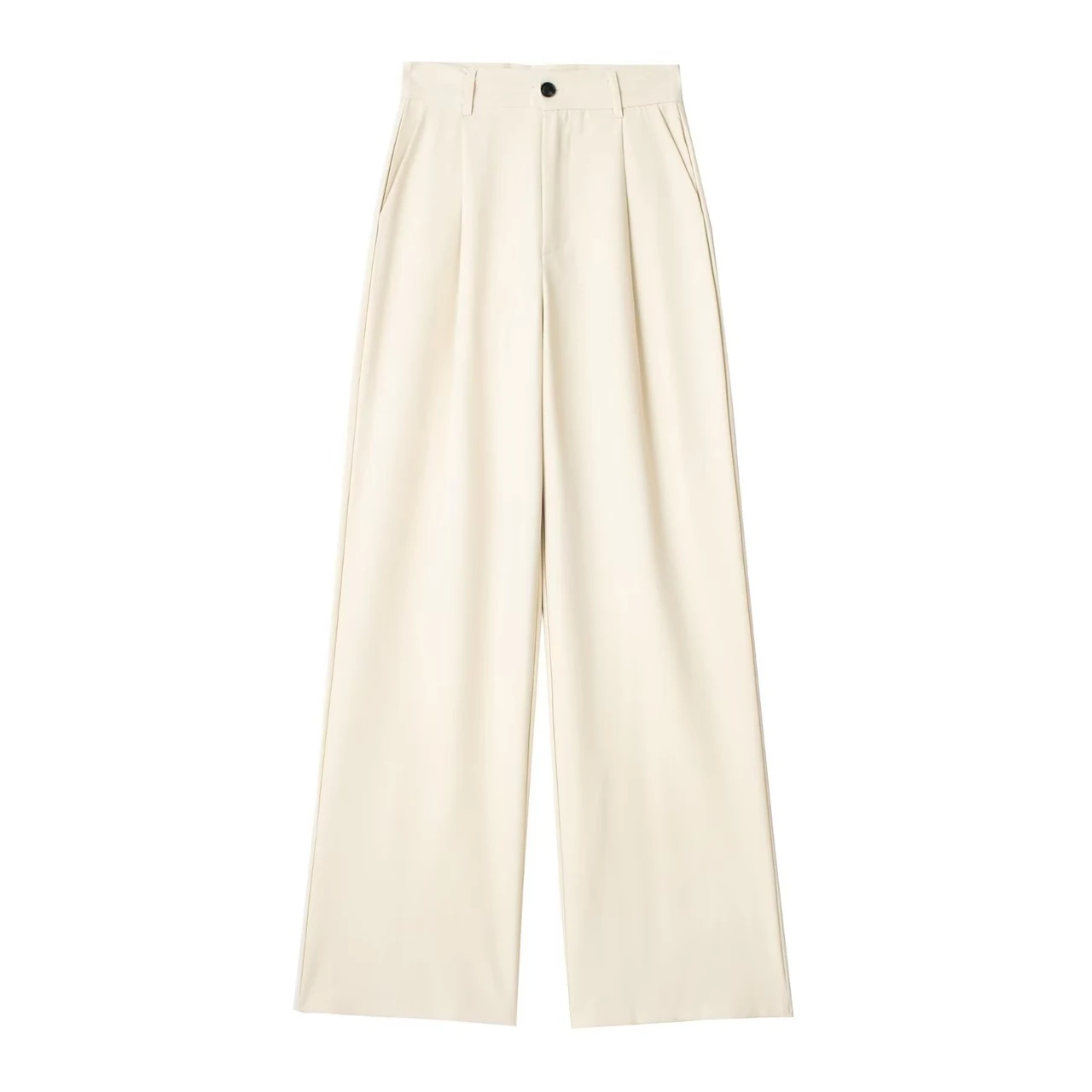 Women's French-style Pleated High-waist Wide-leg Trousers - Creamy White