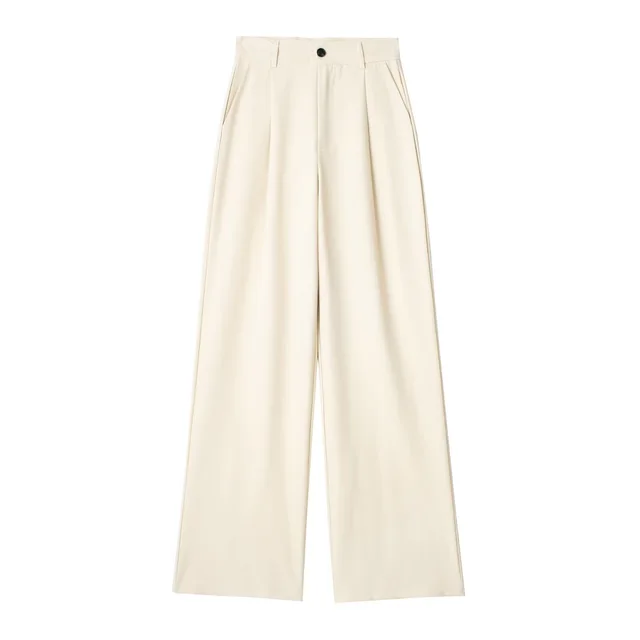 Women's French style Pleated High waist Wide leg Trousers Creamy White - Shop at LoveMi