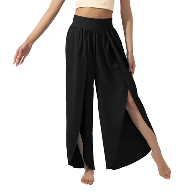 Women's Fashionable All match Slimming High Waist Slit Yoga Pants Black - Shop at LoveMi