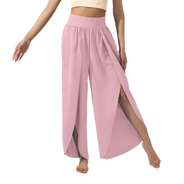 Women's Fashionable All match Slimming High Waist Slit Yoga Pants Pink - Shop at LoveMi