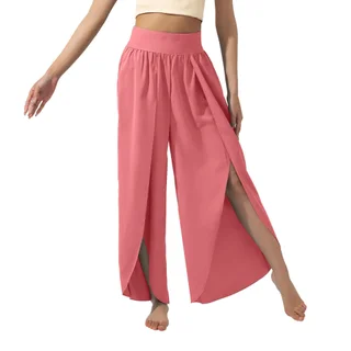 Women's Fashionable All-match Slimming High Waist Slit Yoga Pants - Rouge
