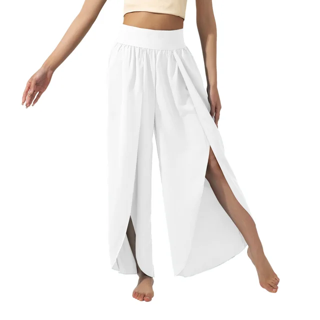 Women's Fashionable All match Slimming High Waist Slit Yoga Pants White - Shop at LoveMi