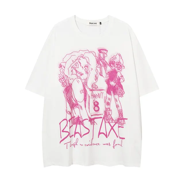 American Fashion Brand Hip Hop Cartoon Graffiti Printing Short Sleeve White - Shop at LoveMi