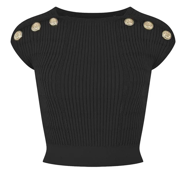 Pure Khaki Gold Buckle Knitted Sling Vest Outer Wear English Tea Black - Shop at LoveMi