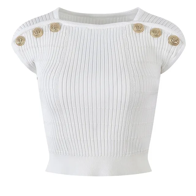 Pure Khaki Gold Buckle Knitted Sling Vest Outer Wear English Tea White - Shop at LoveMi
