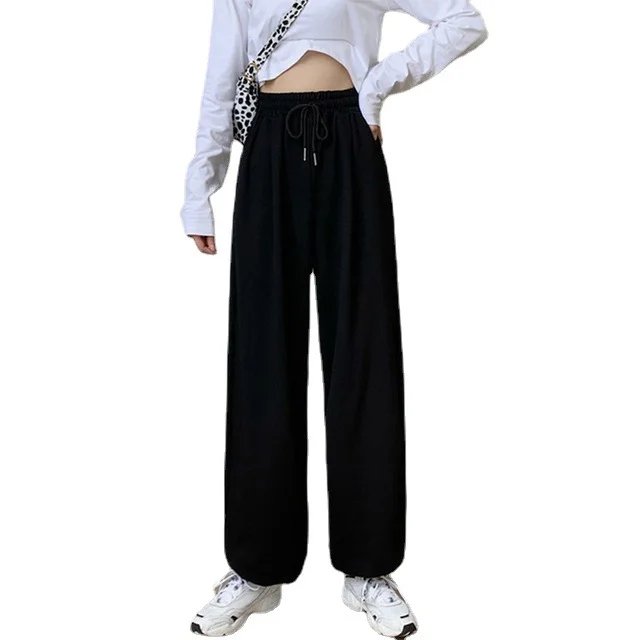 Fashion Fashionmonger Sports Loose Ankle tied Slimming Casual Wide leg Women's Sweatpants Black - Shop at LoveMi