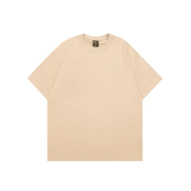 Solid Color BASIC Oversize Cotton T shirt Beige - Shop at LoveMi