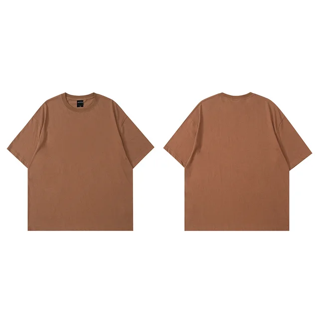Solid Color BASIC Oversize Cotton T-shirt - Brown Coffee Color