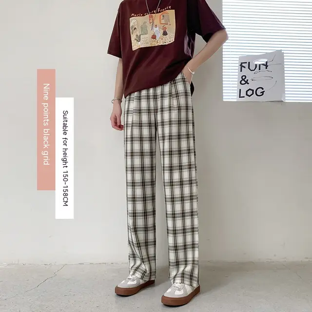 Plaid Pants Women's Spring And Autumn Thin Crop Jeans Black Plaid H 687 - Shop at LoveMi