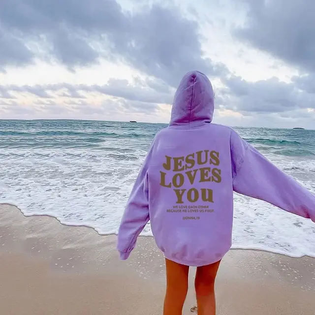 Women's Front And Back Letter Printing Pocket Drawstring Hoodie Light Purple - Shop at LoveMi