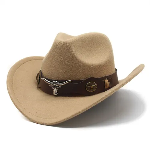 Ethnic Style Cow Standard Western Denim Top Hat Camel - Shop at LoveMi