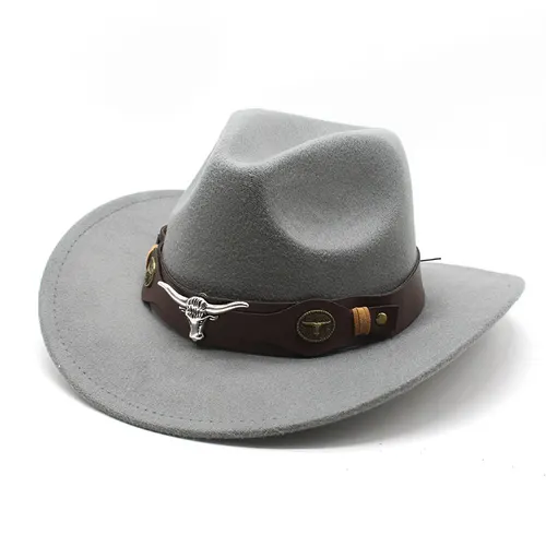 Ethnic Style Cow Standard Western Denim Top Hat Gray - Shop at LoveMi