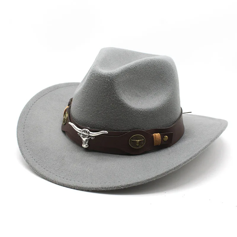Ethnic Style Cow Standard Western Denim Top Hat - Gray