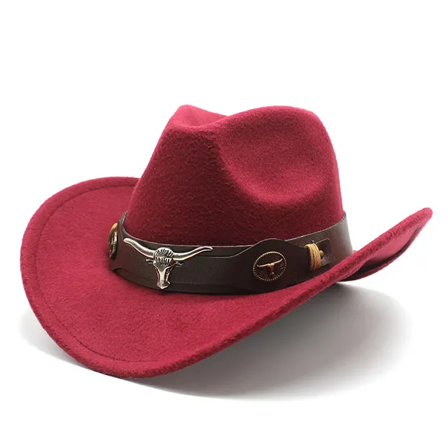 Ethnic Style Cow Standard Western Denim Top Hat Wine Red - Shop at LoveMi