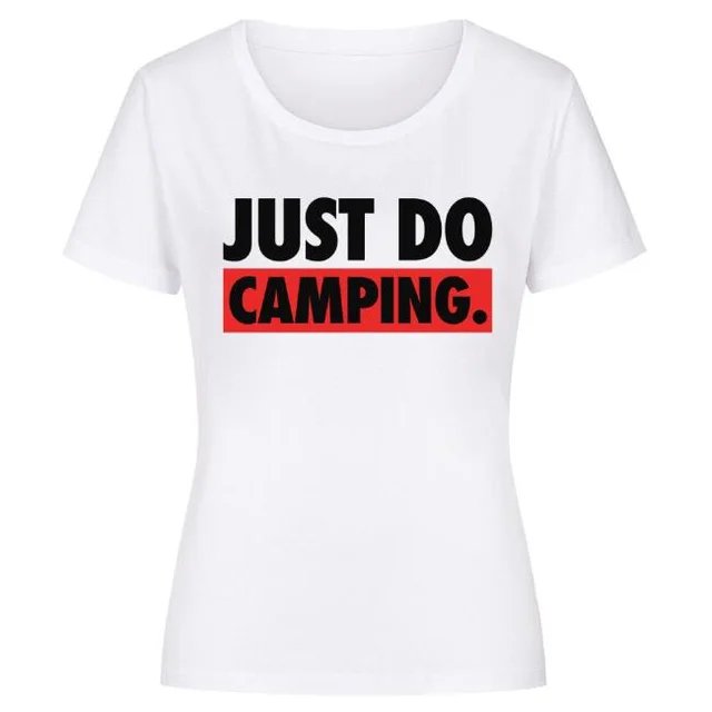 Europe And America Just Make Camping Printing Casual Round Neck Short Sleeves White - Shop at LoveMi