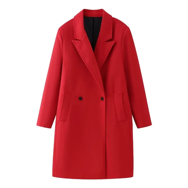 Double Breasted Long Red Overcoat Red Double Breasted Woolen - Shop at LoveMi