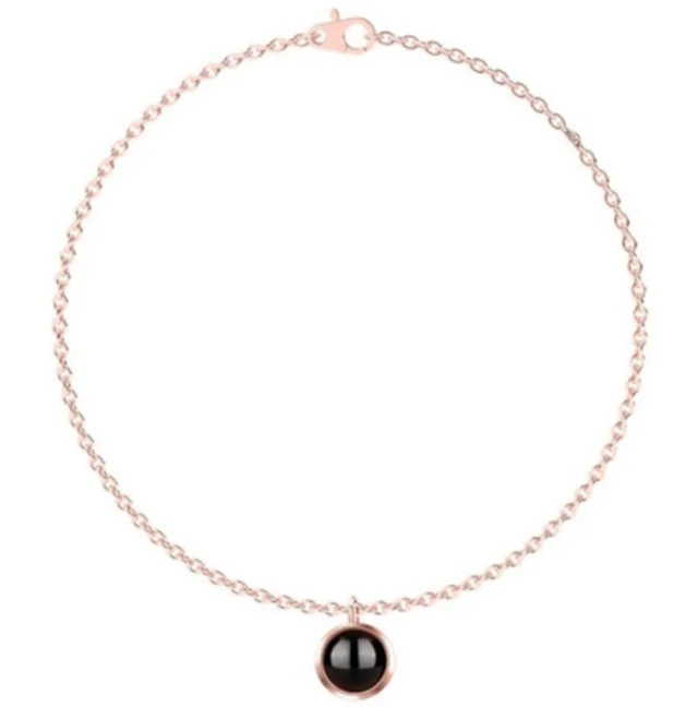 925 Silver O shaped Plain Chain Couple Bracelet Micro carved 100 Languages Custom Color Text Cross border Rose Golden 16Cm 3Cm - Shop at LoveMi