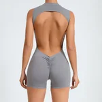 Sleeveless Back Hollow Yoga Jumpsuit Summer Fitness Sports Clothing - Dark Gray
