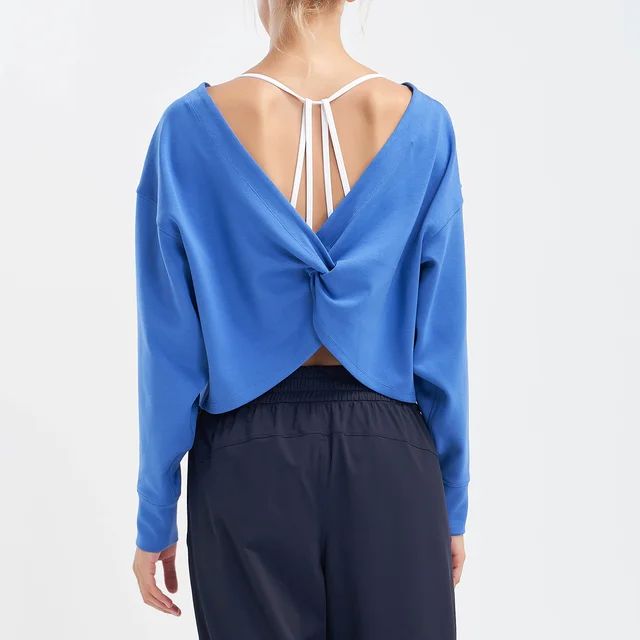 Reverse Midriff baring Long Sleeve Nude Feel Sports Inverness Goddess Capri Blue Island - Shop at LoveMi
