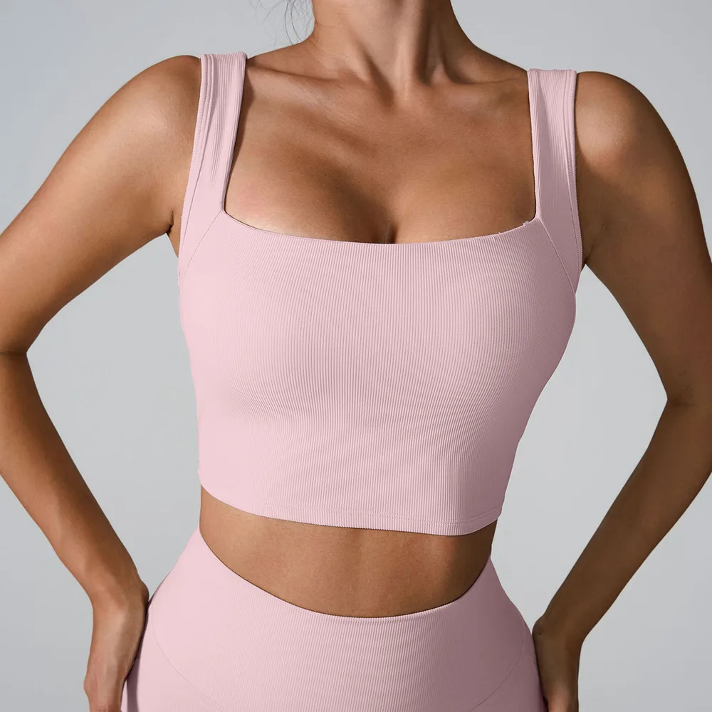 Quick drying Fitness Vest One piece Back Hollow Shockproof Yoga Clothes Pink - Shop at LoveMi