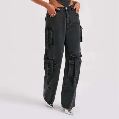 Women's Suit Low Waist Three dimensional Tube Top And Pocket Stitching Jeans Pants Black Pants - Shop at LoveMi