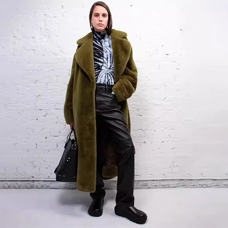 Long Rabbit Mink Fur Coat Army Green - Shop at LoveMi