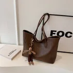 Large Capacity Autumn And Winter Shoulder Bag Casual Retro Class Commuter Tote - Coffee