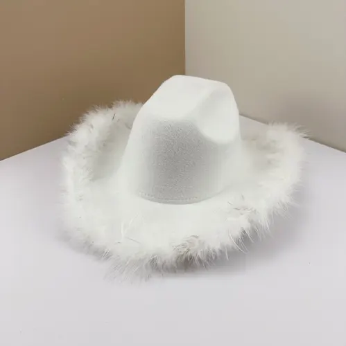 Western Denim Sunscreen Feather Broad brimmed Hat White - Shop at LoveMi